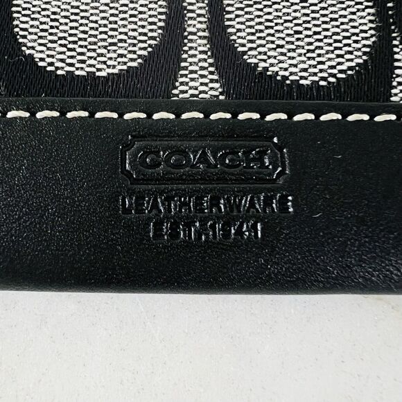 COACH Black White Signature Mini Skinny Cardholder Keychain Keyring Wallet - Picture 2 of 6
